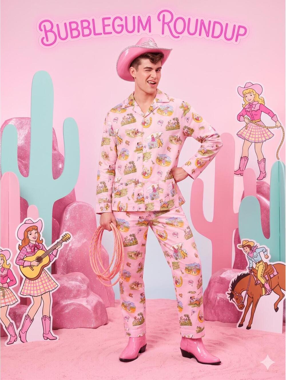 Frankie & Johnny Western Cowgirl Cowboy Pajama Set Pink Rodeo Mens Oversized L
